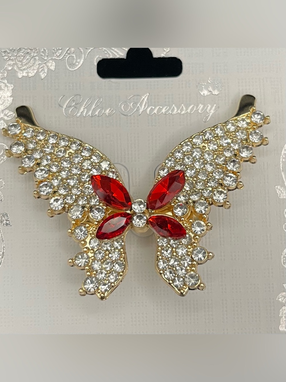 Chloe Accessories NWT Sparkling Rhinestone Butterfly Brooch Pin